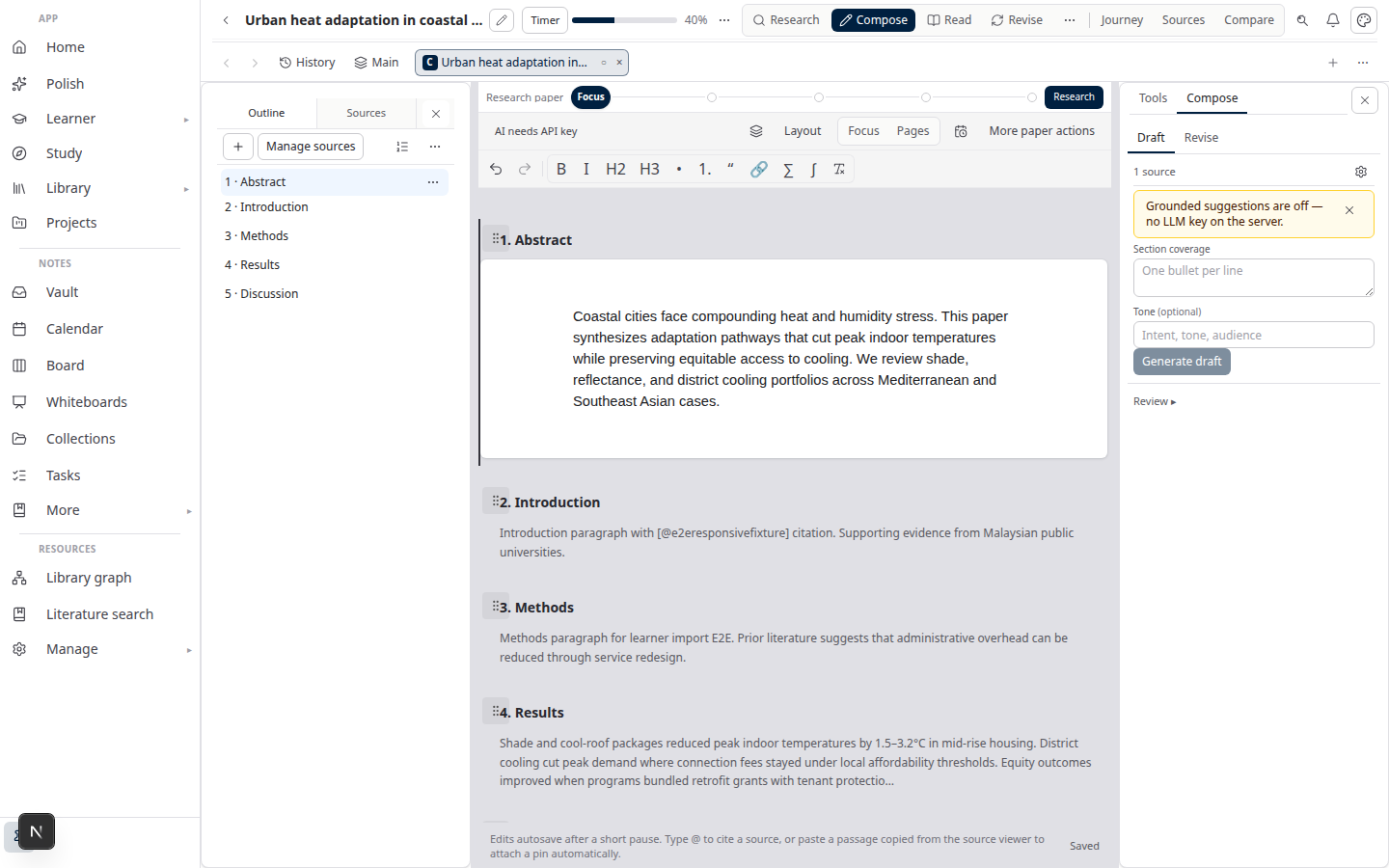Writer demo — compose a sample abstract with sources