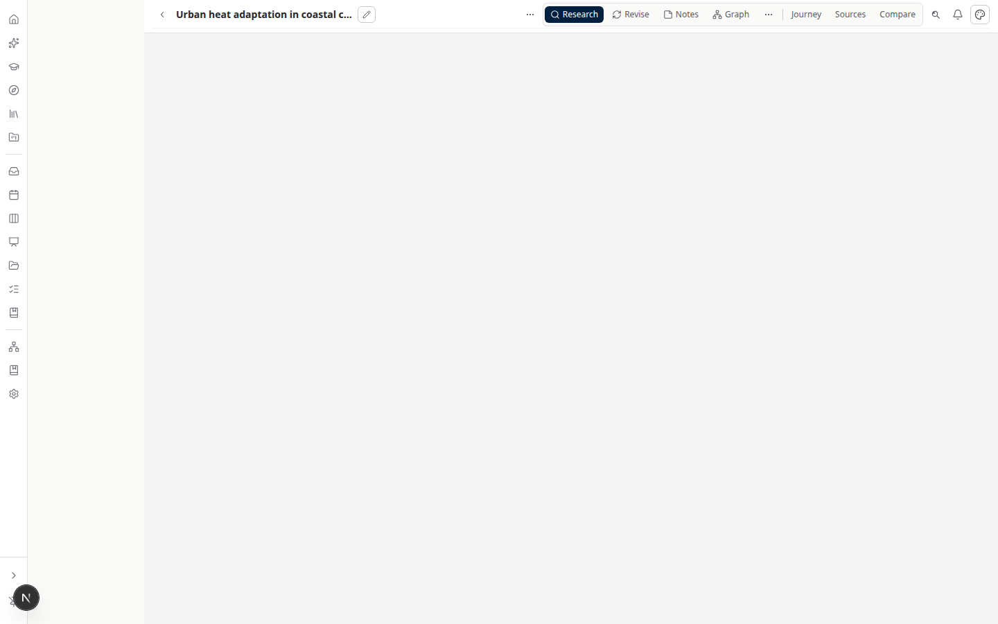 Writer paper hub with Research, Revise, Notes, Graph, Journey, Sources, and Compare navigation
